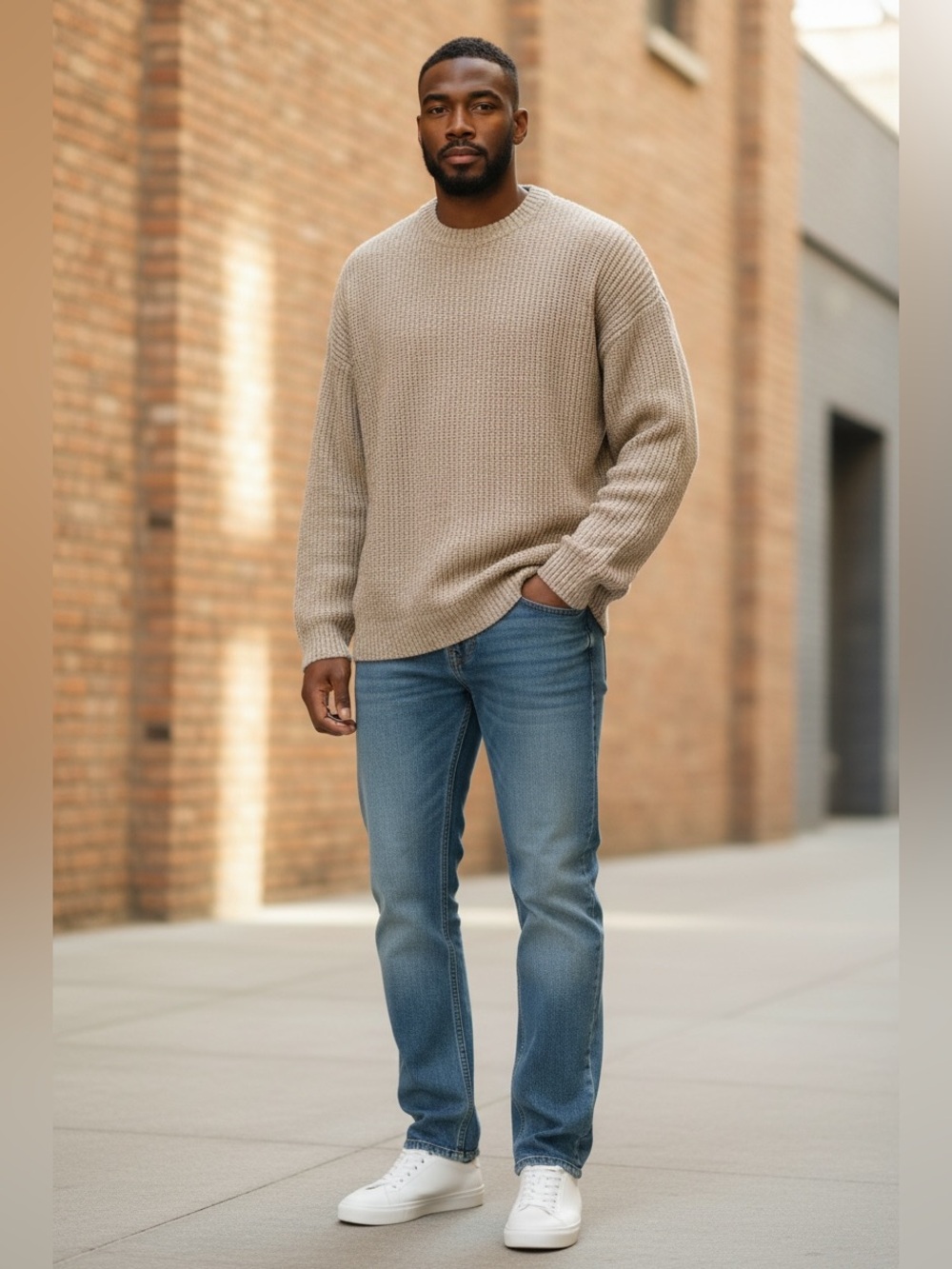 Abercrombie & Fitch Men's Crewneck Sweater in Heathered Beige